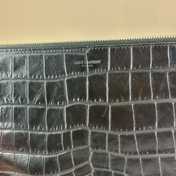 Yves Saint Laurent Black Crocodile Leather Clutch - Picture 6 of 7